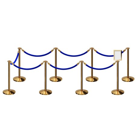 MONTOUR LINE Stanchion Post & Rope Kit Pol.Brass, 8FlatTop 7Blue Rope 8.5x11V Sign C-Kit-7-PB-FL-1-Tapped-1-8511-V-7-PVR-BL-PB